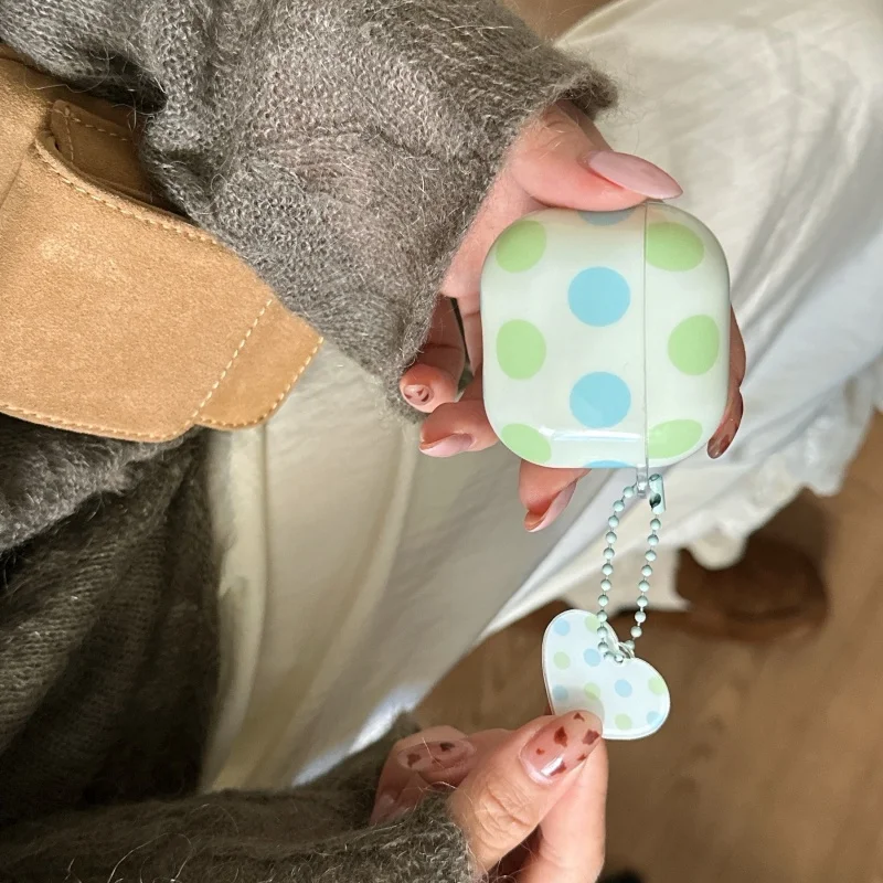 Green-Blue Dots Pattern Earphone Case with Ring