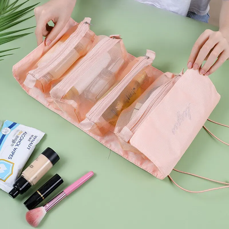 Detachable 4-in-1 Makeup Bag – Multifunctional Foldable Travel Cosmetic & Toiletry Organizer