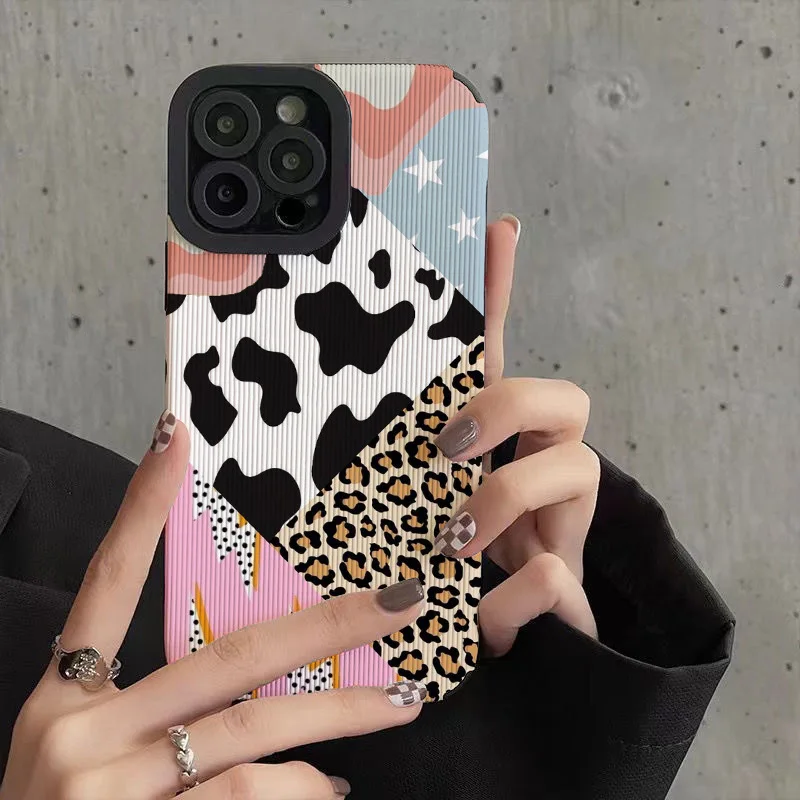 Silicone Leopard Cow Leather Case For iPhone