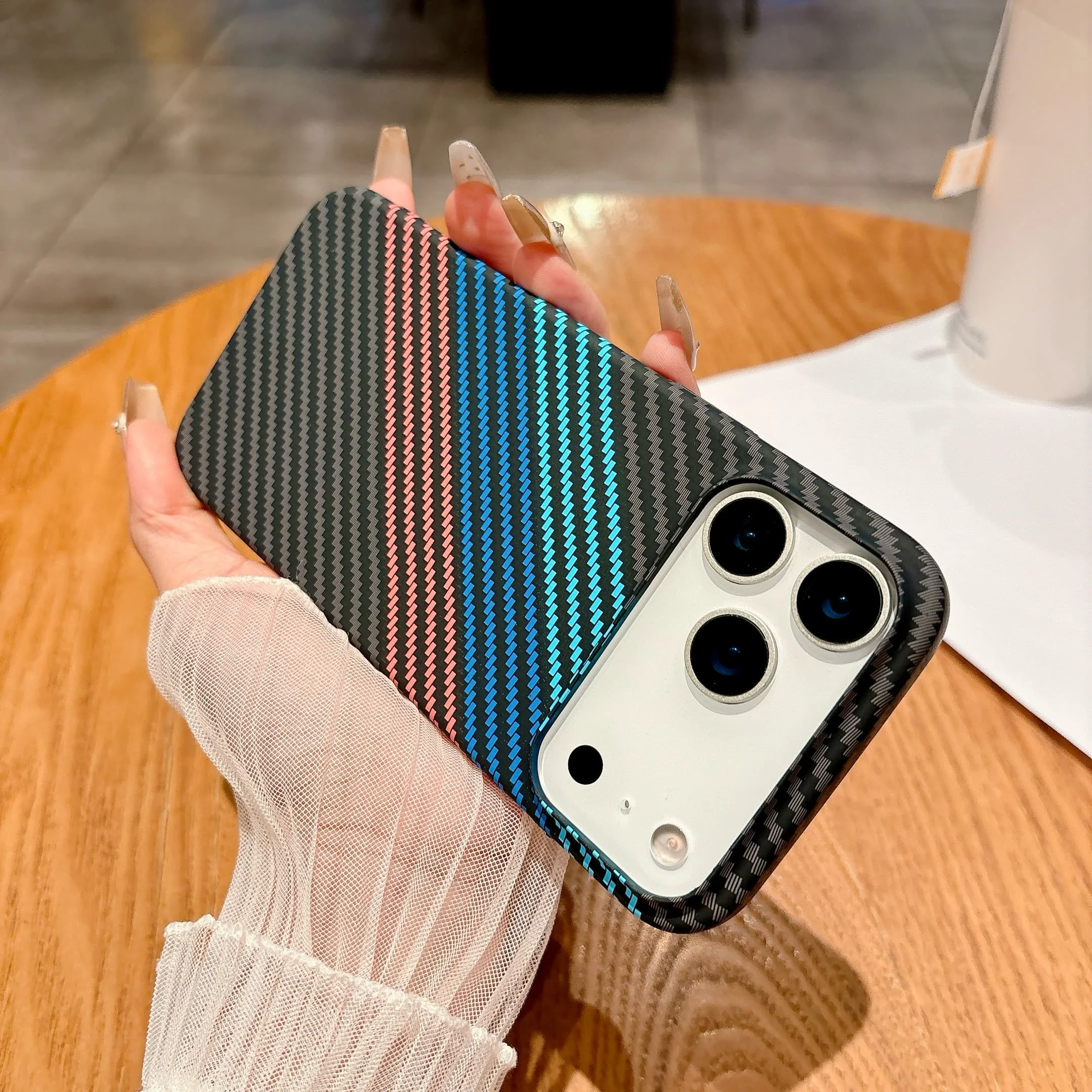 Carbon Fiber Textured Hard Pc Phone Case for iPhone