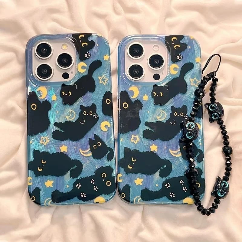 Cute Stars Moon Cat Case for IPhone