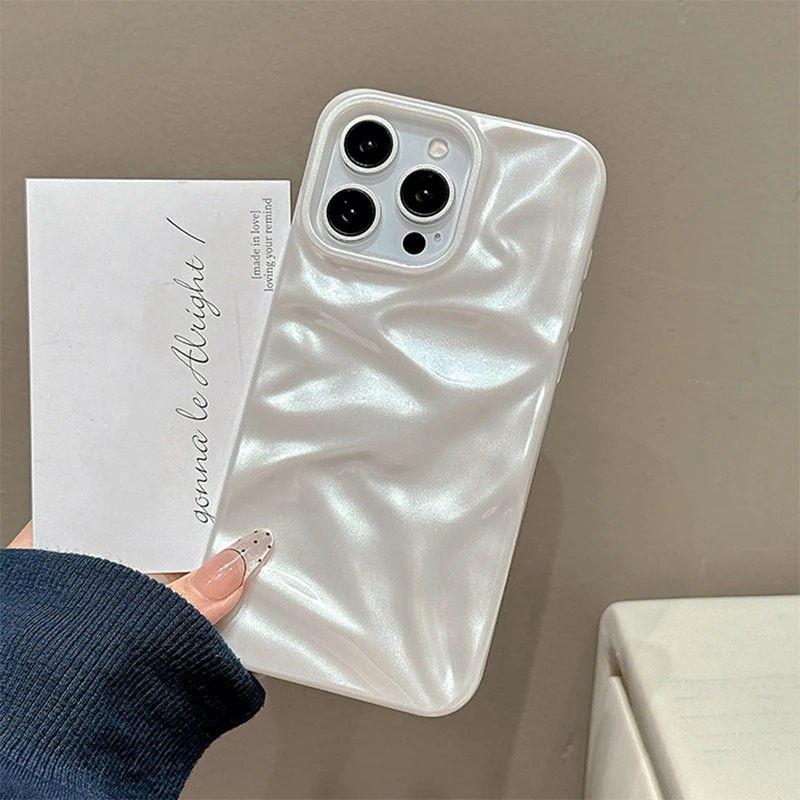 Pearl White Folds Texture Case For iPhone
