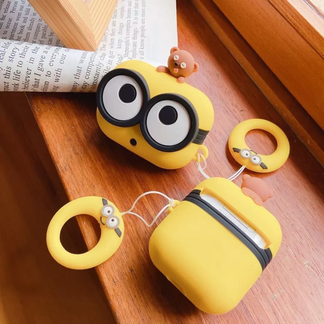 3D Minion Big Eyes Case With Bear Toy For Airpods - Image 4