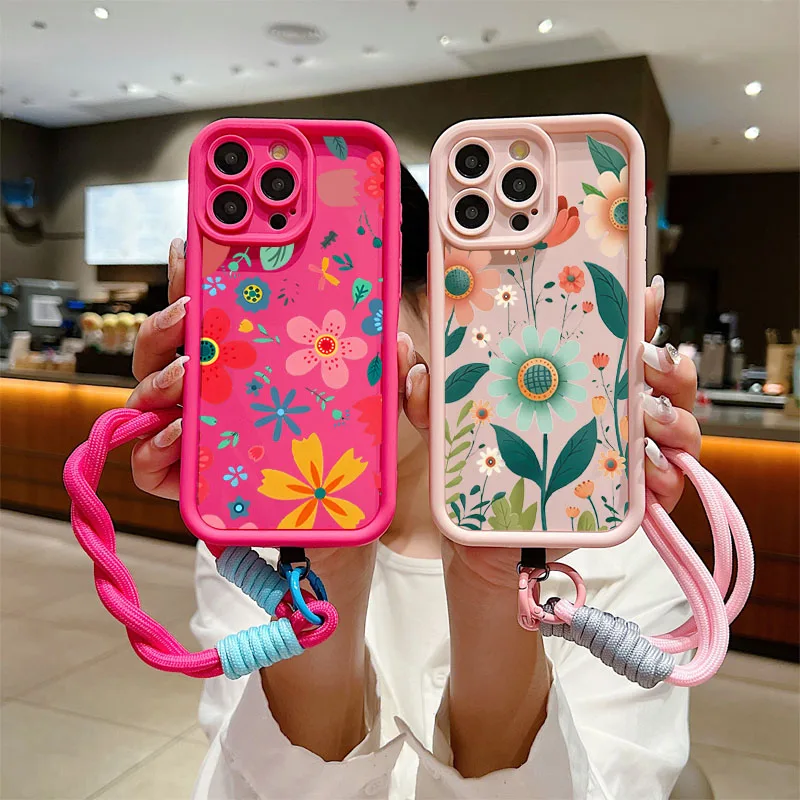 Cute Flower Hand Strap Wrist Chain Case for iPhone