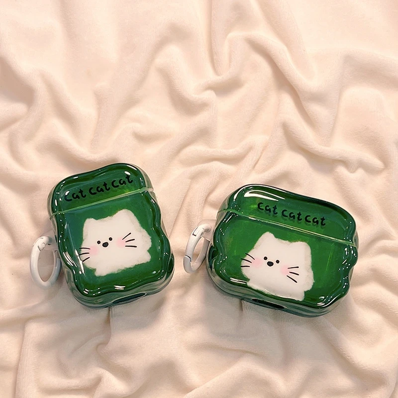 Cute White Cat Protective AirPods Sleeve