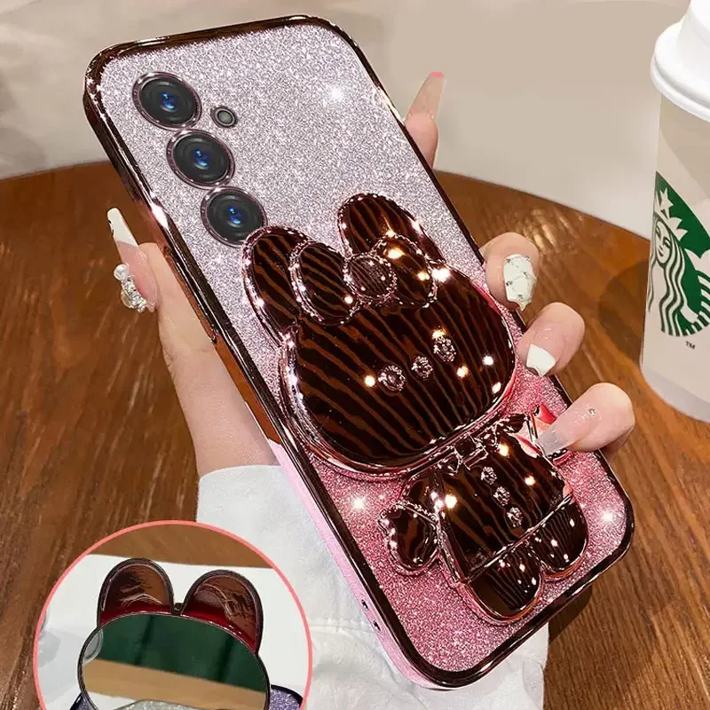Glitter Mirror Rabbit Stand Holder Case For Samsung