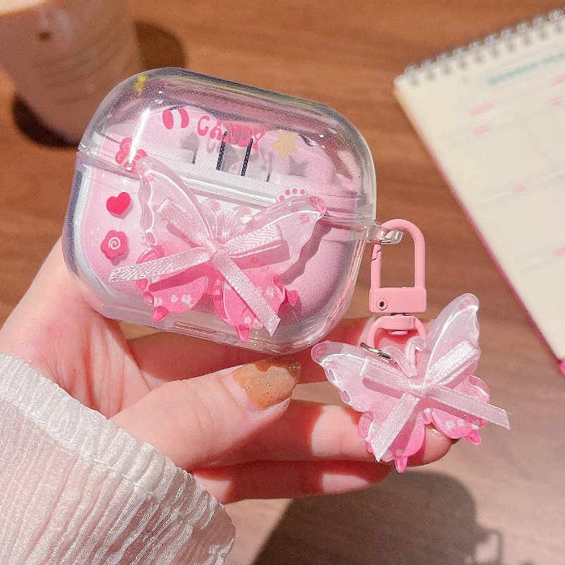 3D Pink Butterfly Earphone Case For Galaxy Buds