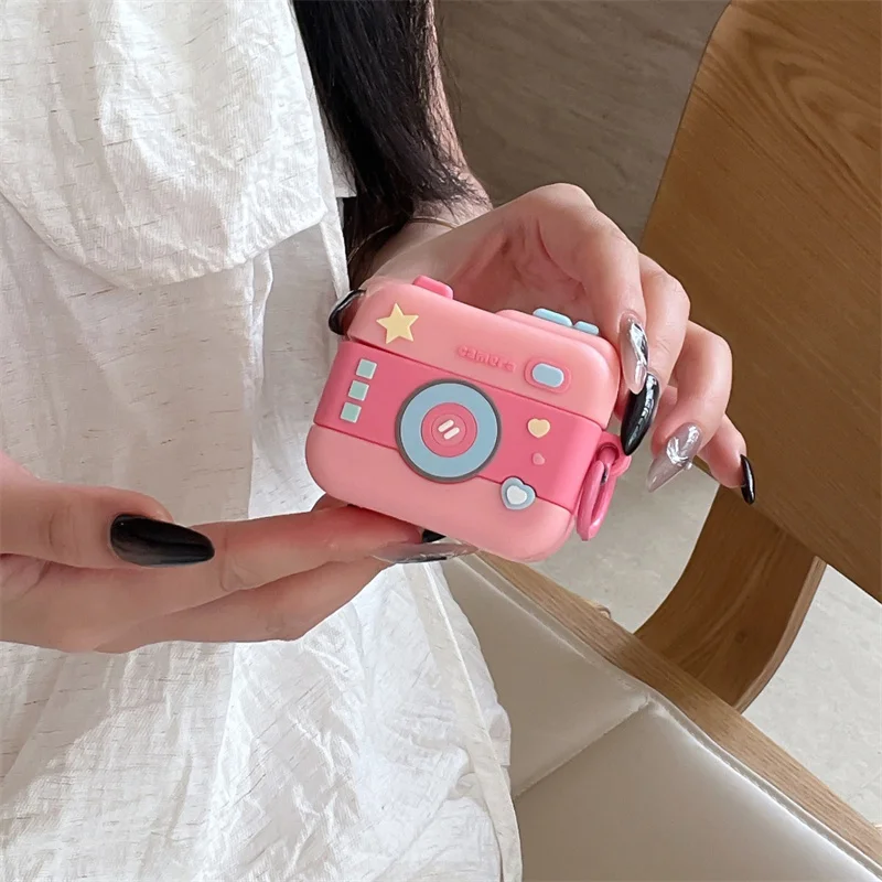 Cute Pink Camera Headphone Case For Airpods
