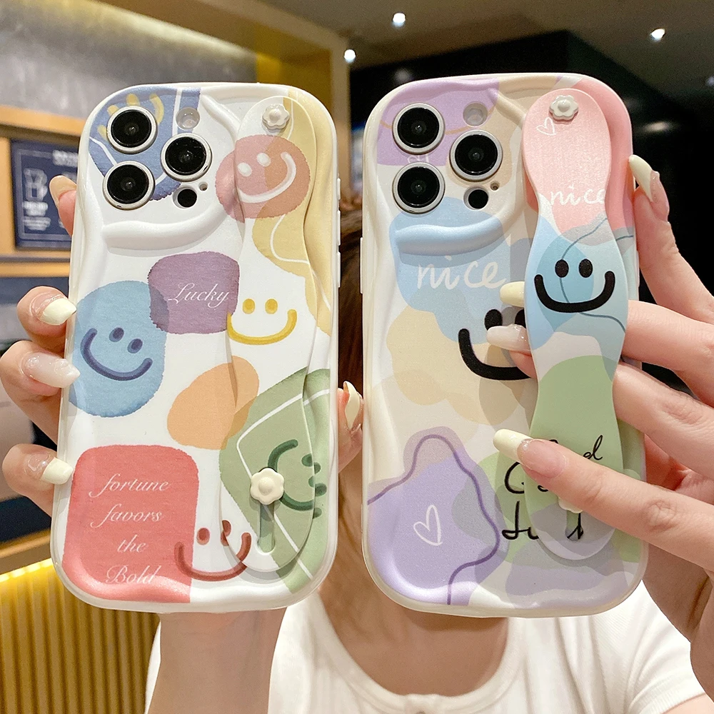 Soft TPU Happy Face Wrist Strap Case For iPhone