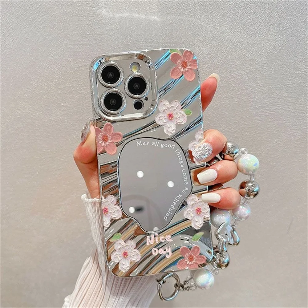 Luxury Flower Make Up Mirror Phone Case For iPhone