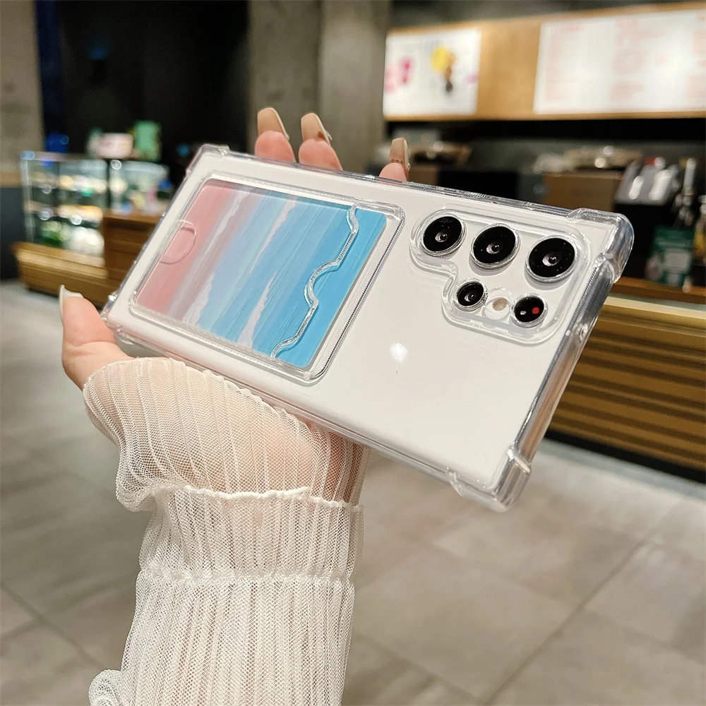 Transparent Card Holder Case For Samsung Galaxy