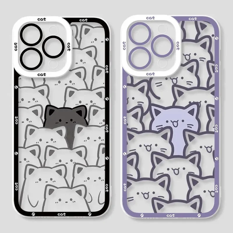 Cute Couple Cat Transparent Phone Case for iPhone