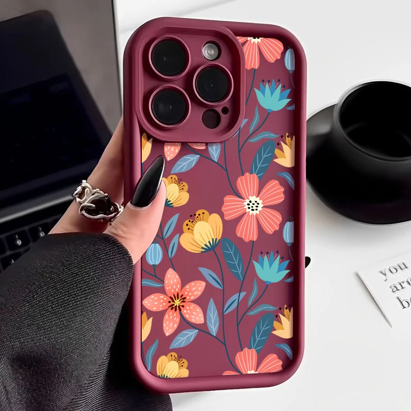 Silicone Colorful Flowers Case For iPhone