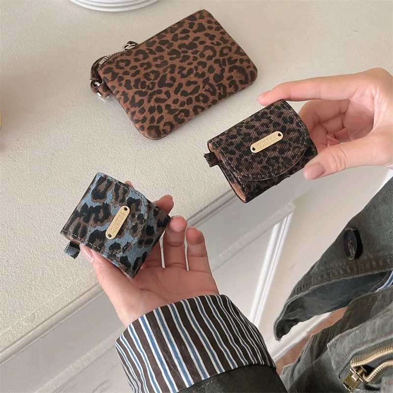 Fashion Retro Denim Leopard Print Case for Air Pods