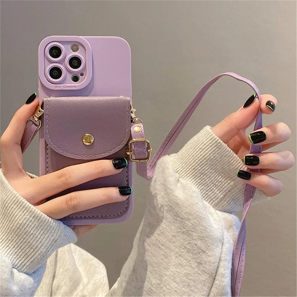 Leather Crossbody Neckband Wallet Phone Case For iPhone
