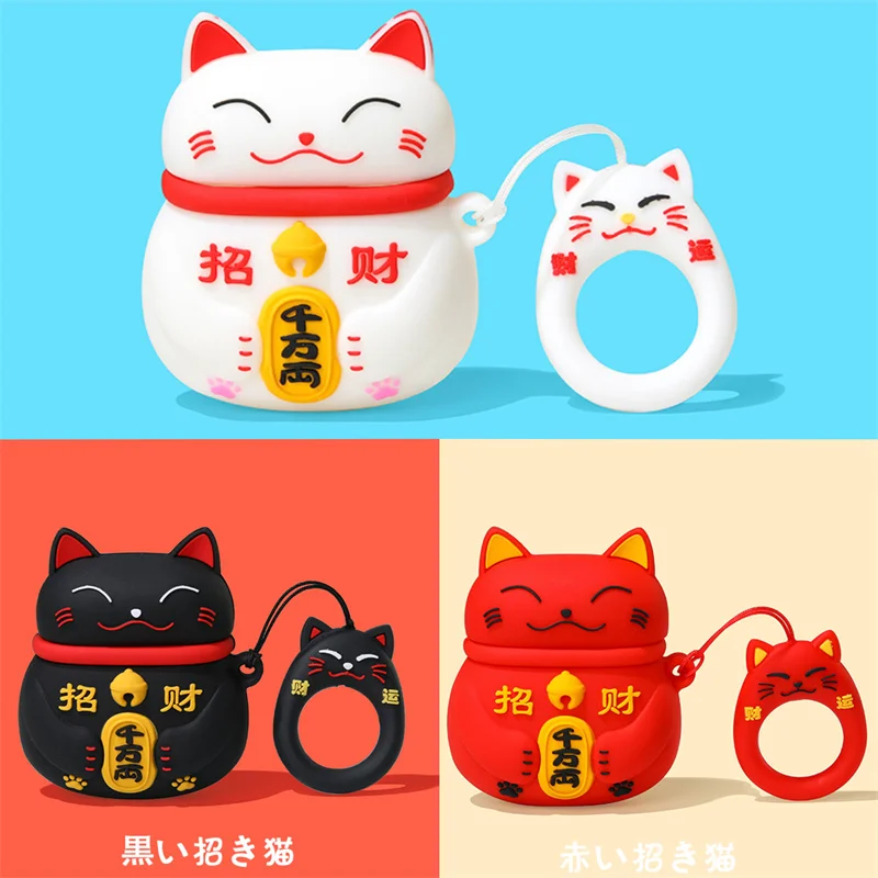 Soft Silicone Lucky Cat Blessing Case for AirPods