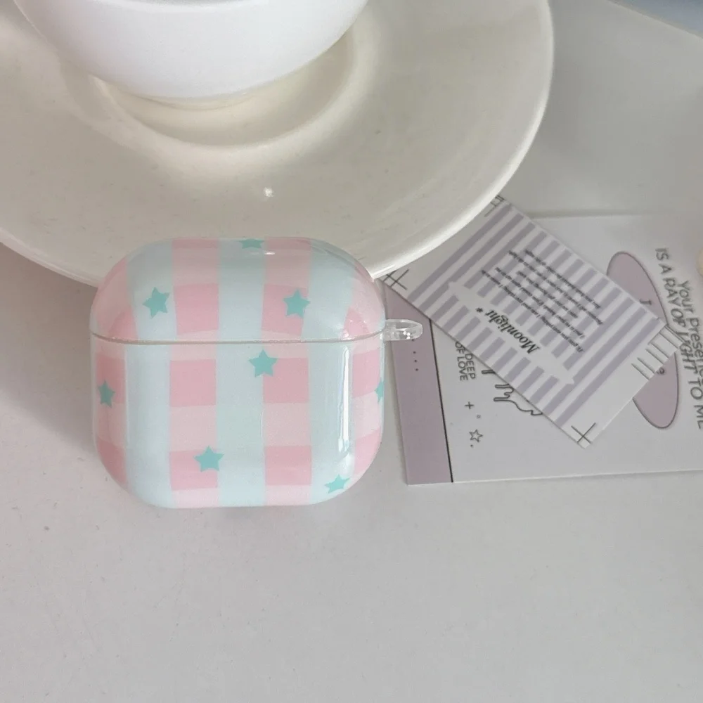 Blue Pink Plaid Star Soft Case for Air Pods