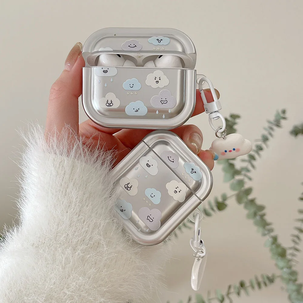 Cute Electroplate Silver Clouds Earphone Case
