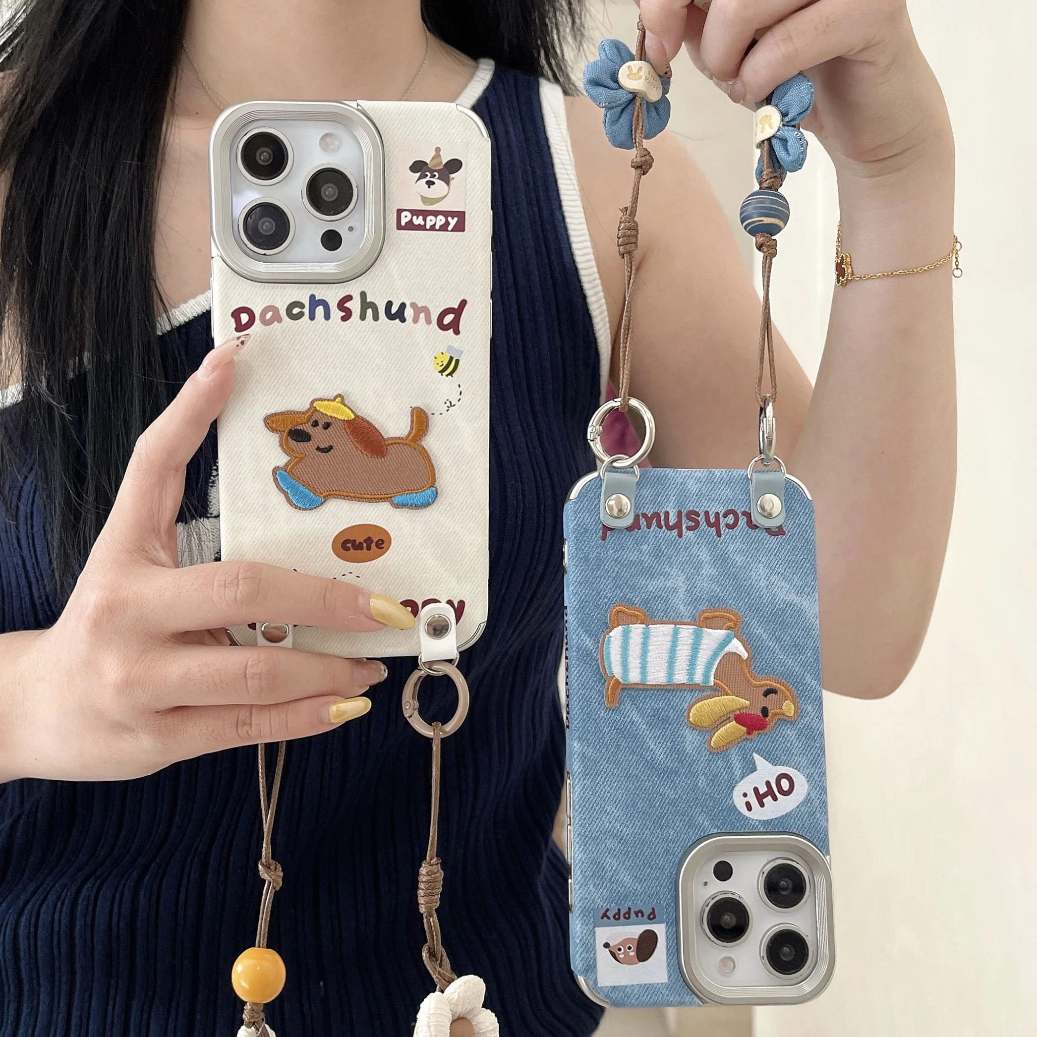 Cartoon Puppy Denim Phone Case For iPhone