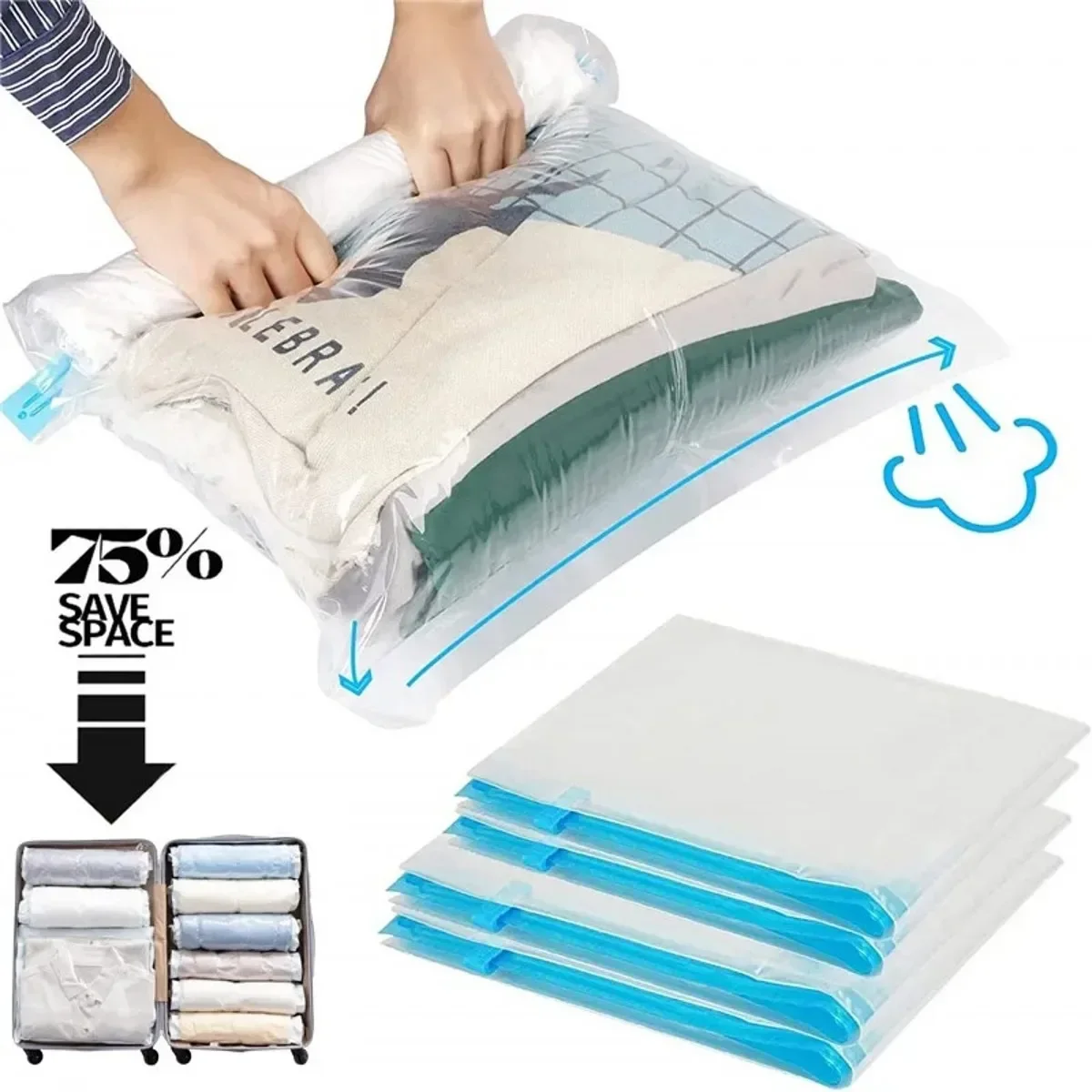 1/3/5pcs Vacuum Compression Bags – Clothes & Luggage Storage Travel Organizer