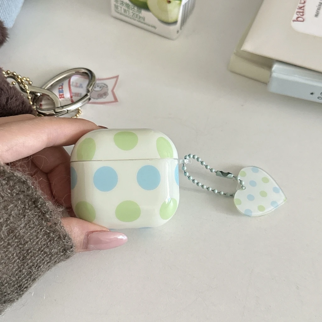 Blue Green Large Wave Point With Pendant Earphone Case