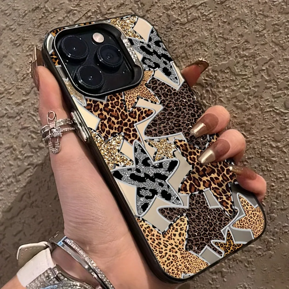 Black Leopard Print Star Phone Case for iPhone