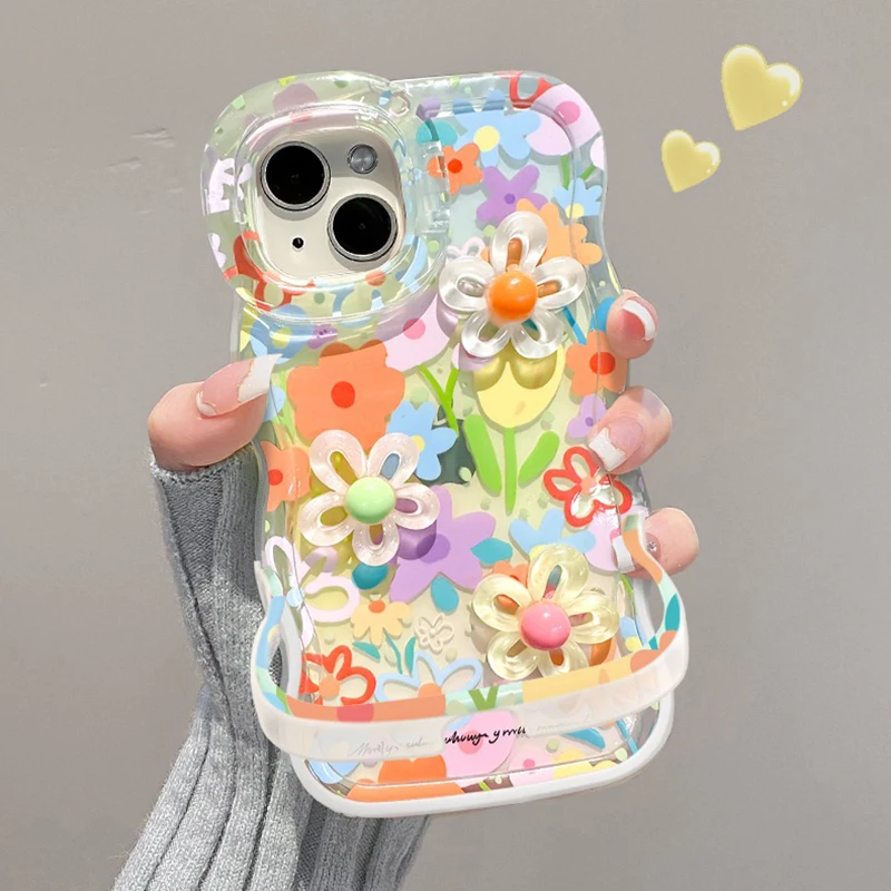 3D Colorful Flower Bracket Phone Holder Case For iPhone
