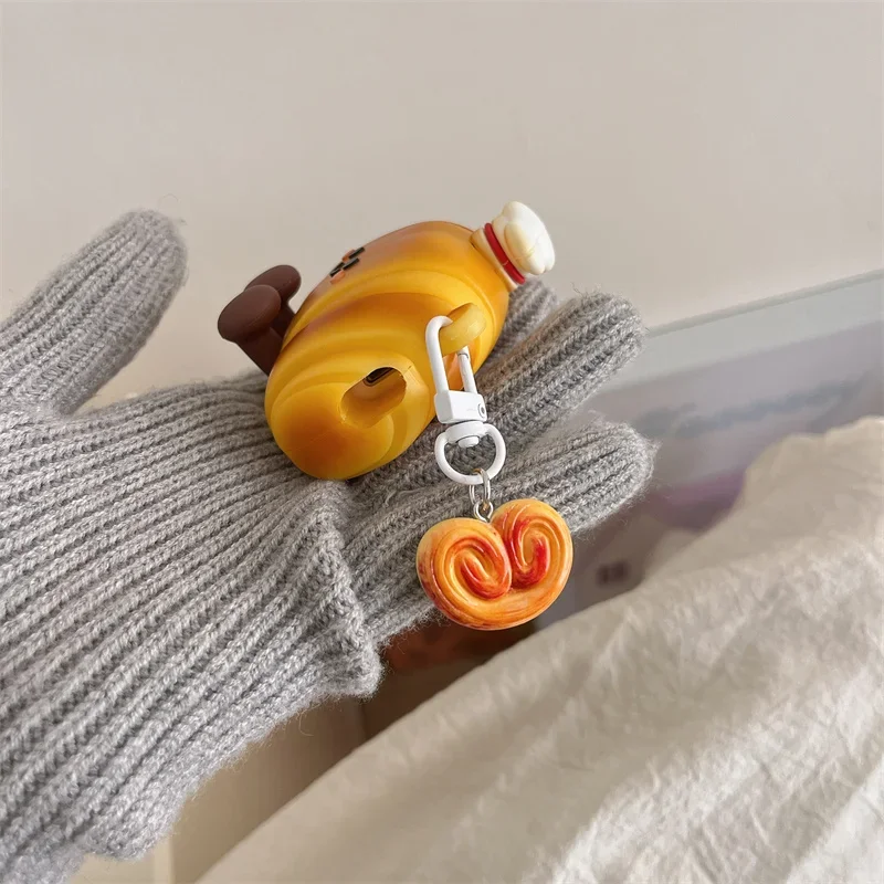 Silicone Cute Chef Croissant Protective Case With Pendant
