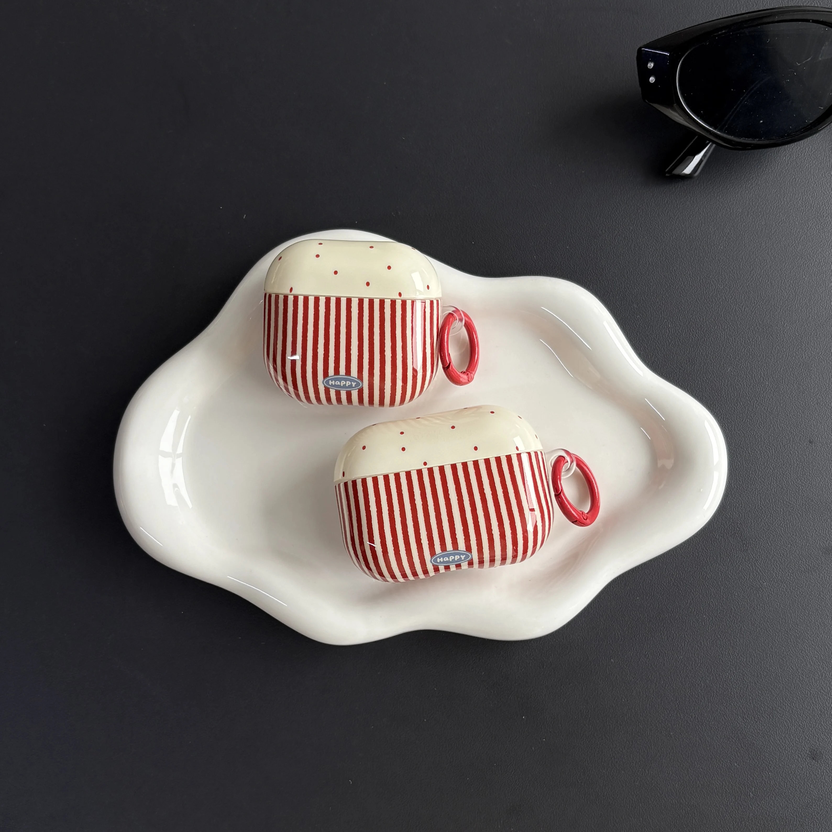 Splicing Stripes Polka Dot Earphone Case with Ring