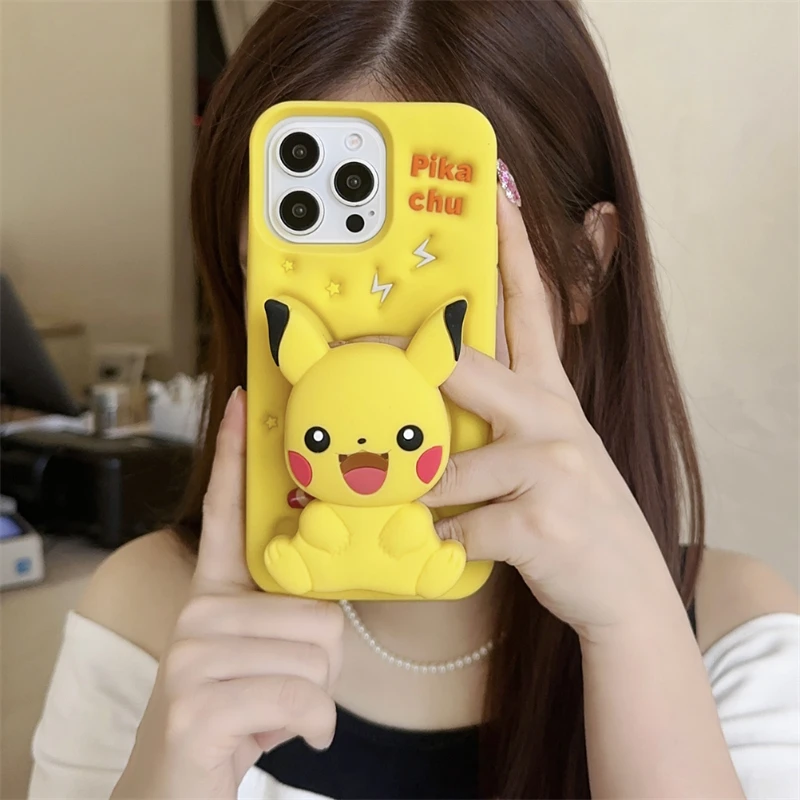 Cartoon 3D Pikachu Phone Holder Case For iPhone