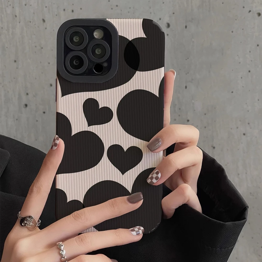 Silicone Black Love Heart Case For iPhone