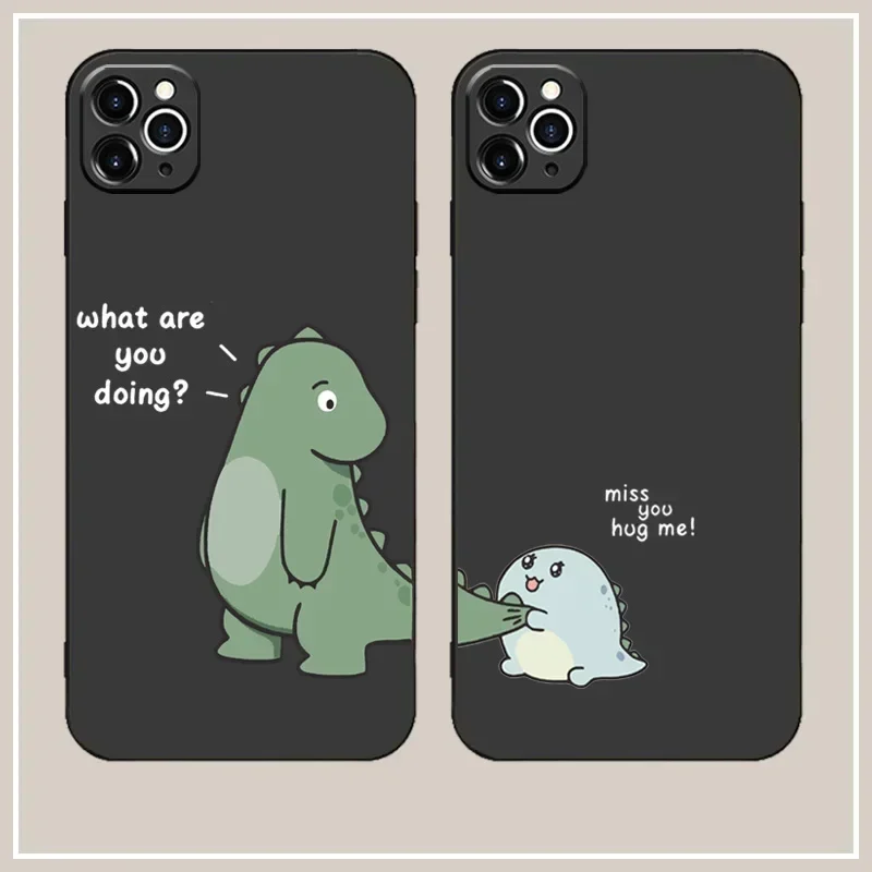 Cartoon Dinosaur Couple Phone Case for iPhone