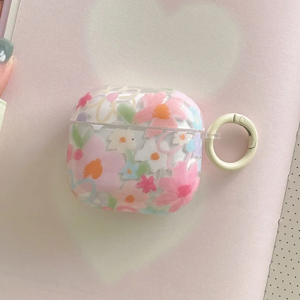 Transparent Painting Flower Protection Cover With Keychain