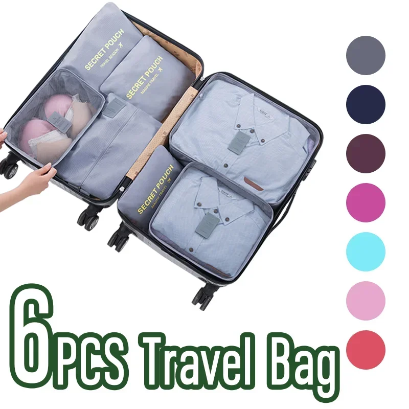 6Pcs Travel Organizer Set – Foldable Packing Cubes & Storage Bags for Clothes