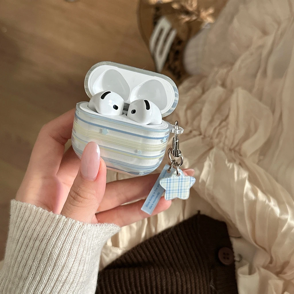 Yellow & Blue Stripes Star Pattern Earbuds Case for AirPods