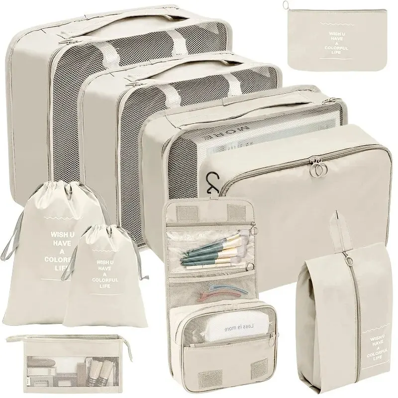 7/10 Pcs Travel Organizer Set – Packing Cubes, Clothes & Shoe Storage Bags