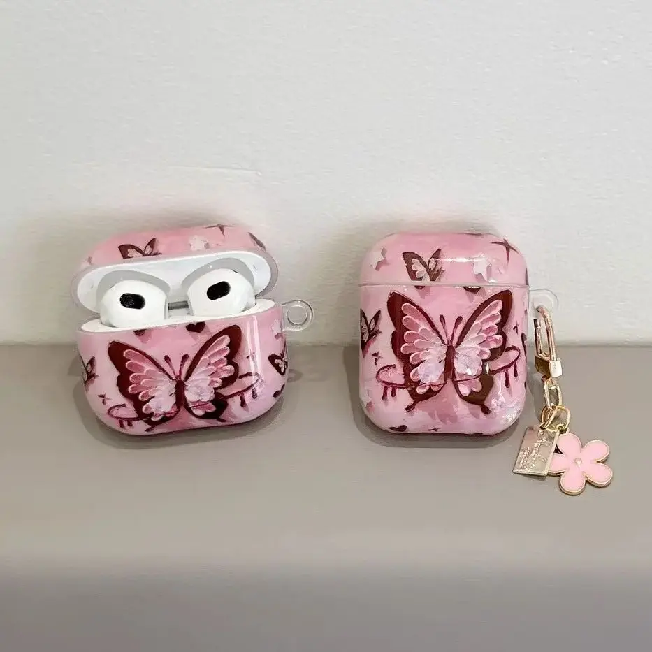 Beautiful Pink Butterfly Pattern with Flowers Pendant