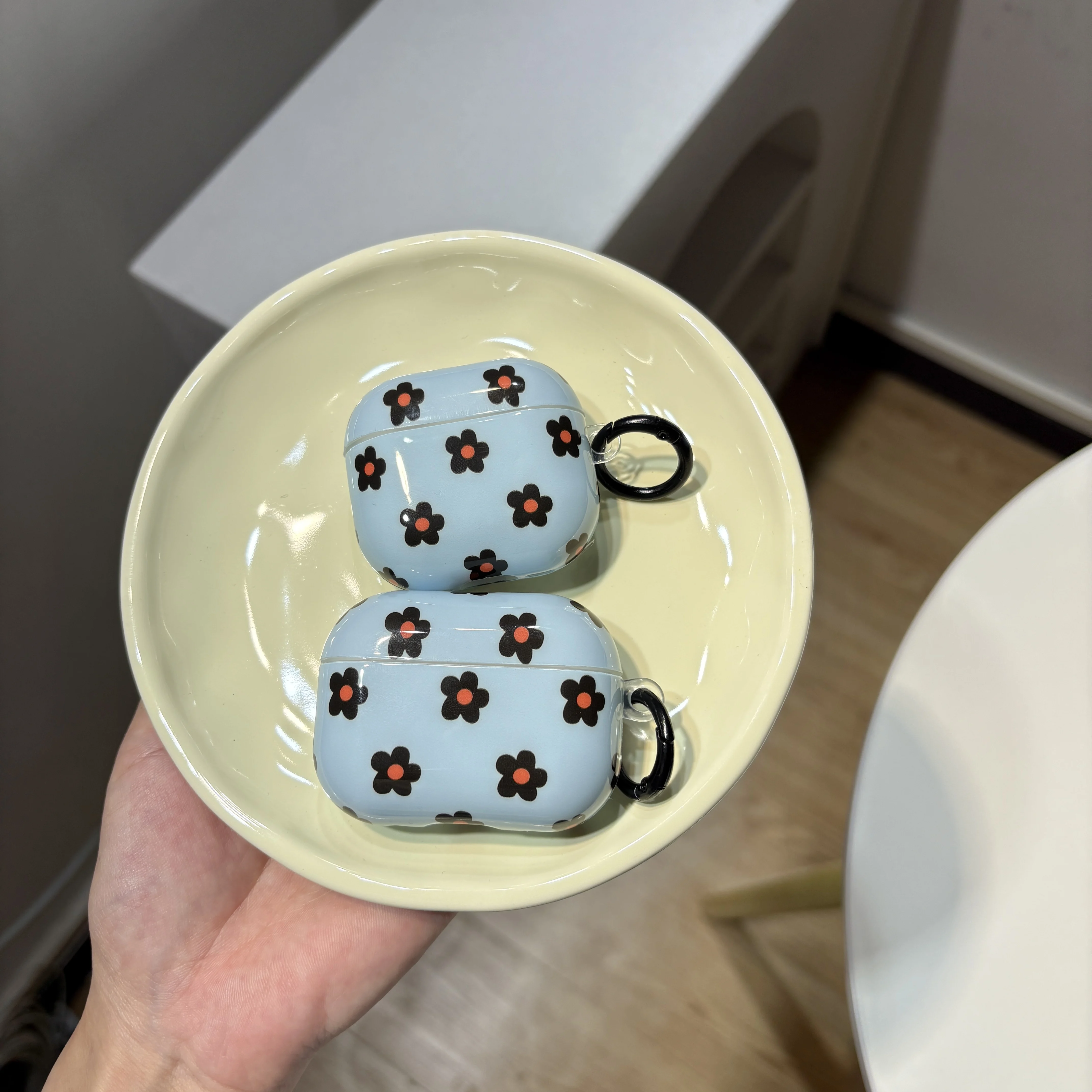 Blue Glossy Protective Earphone Case with Black Rings for AirPods