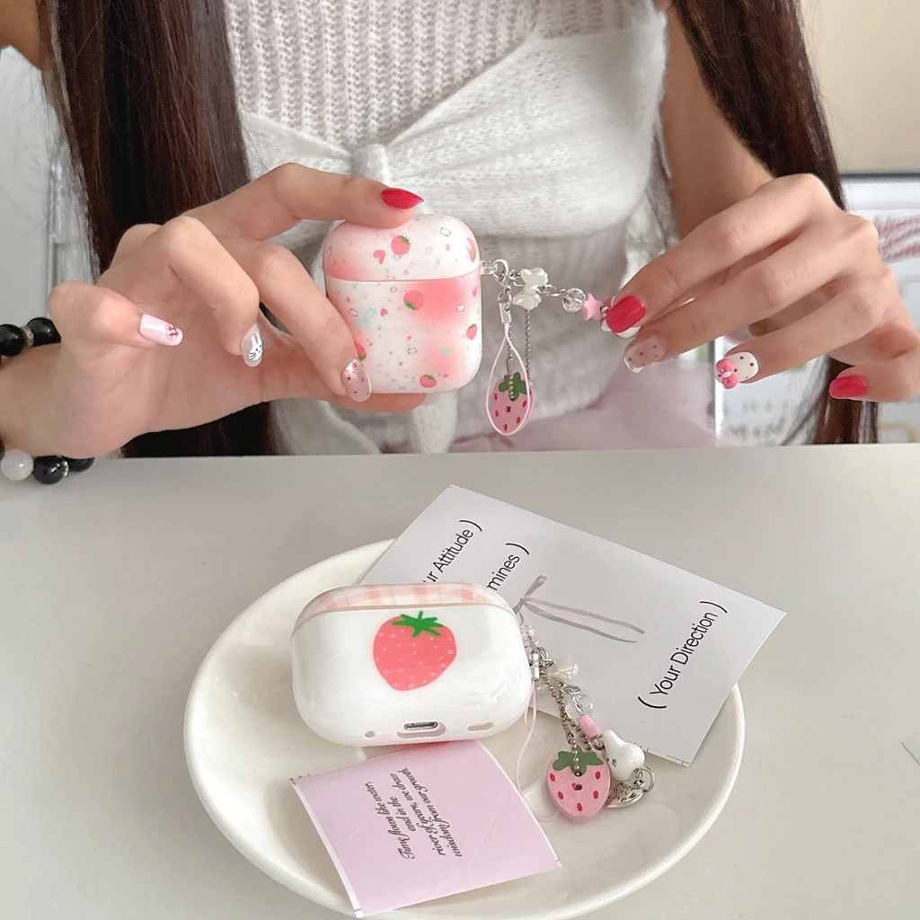 Pink Strawberry Stars Heart Pendant Shockproof Case for AirPod