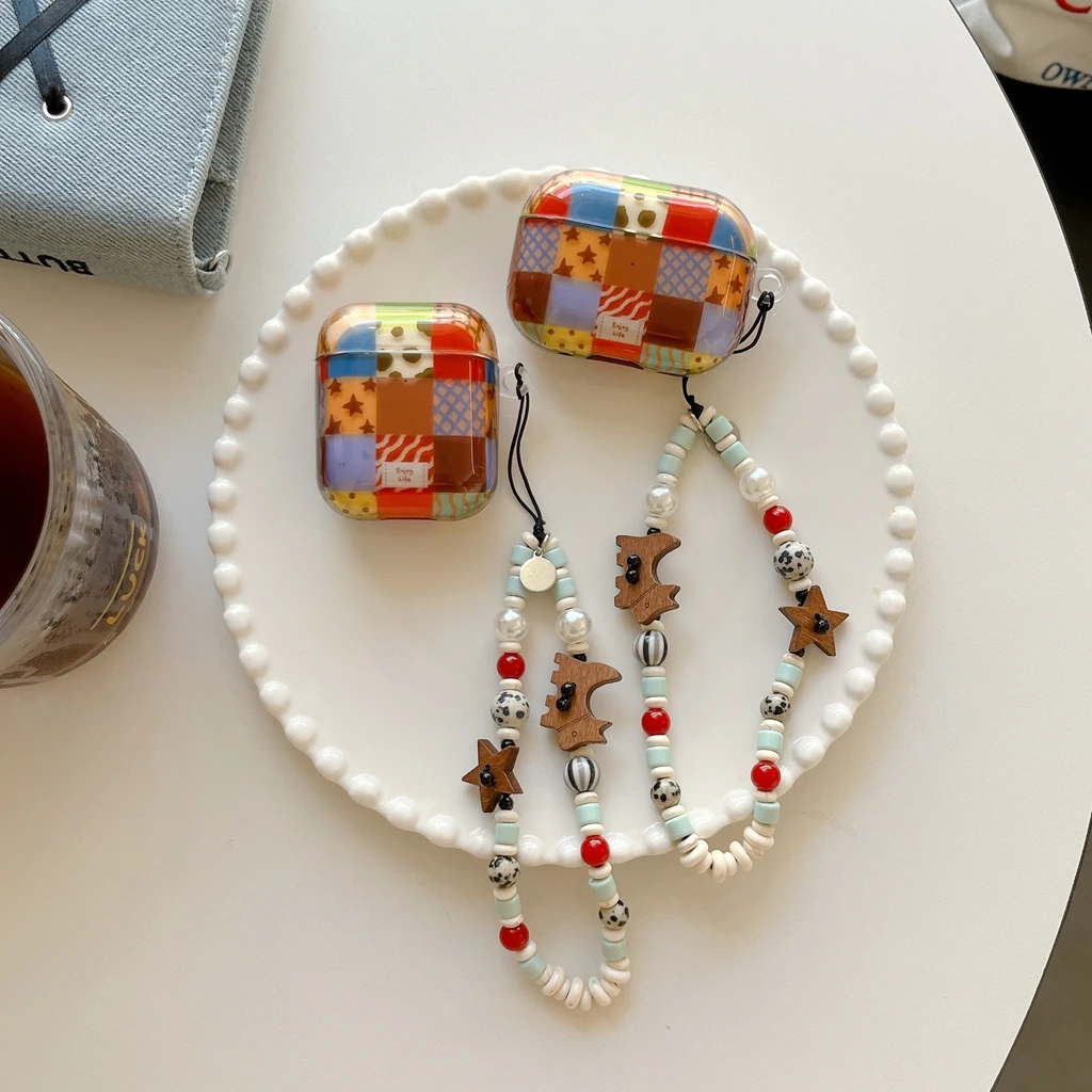 Irregular Color Collision Grid Pattern Earphone Case