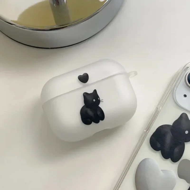 Cute Heart Black Cat Clear Cases For Airpods