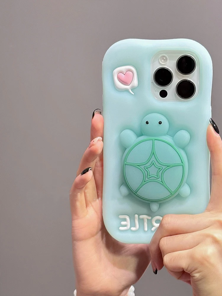 Soft Silicone Luminous Turtle Kickstand Case For iPhone