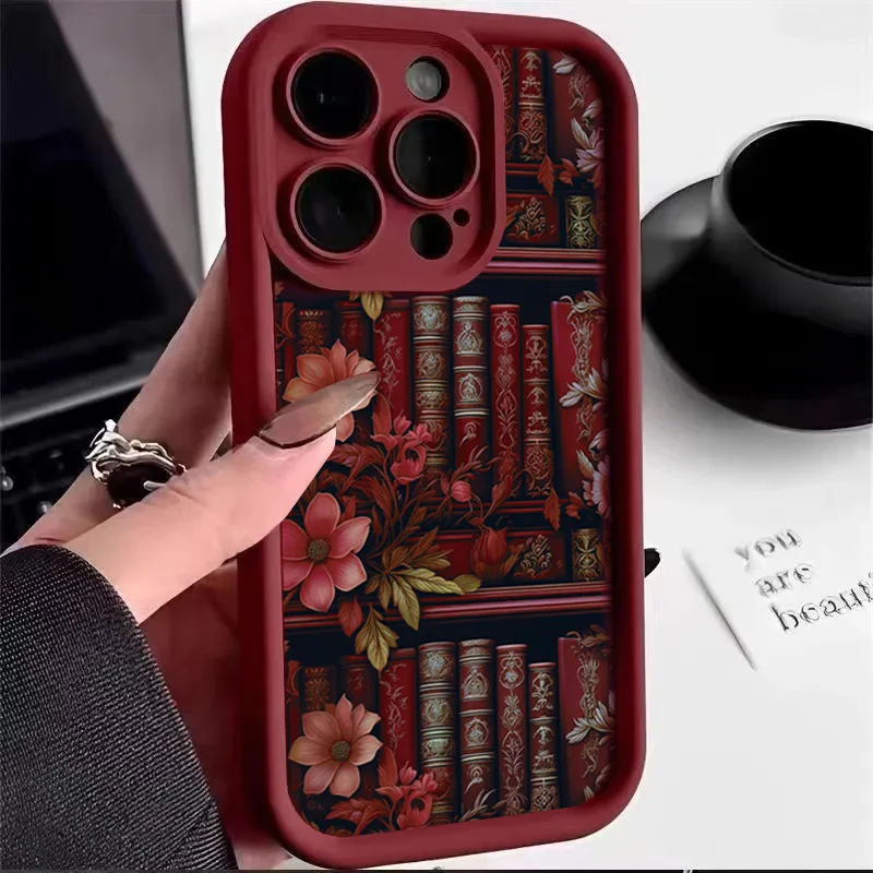 Flowery Bookshelf Painting Soft Phone Case For iPhone