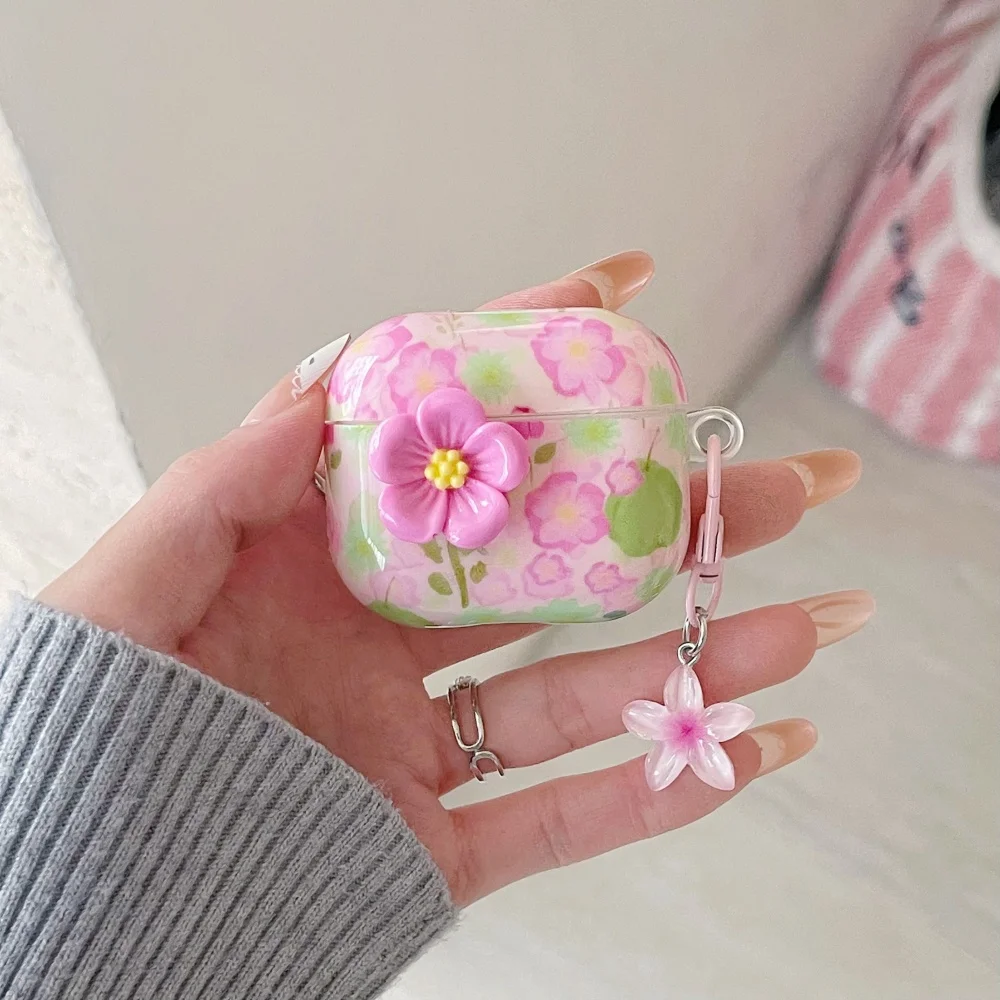 Pink 3D Flowers Protective Case of AirPods