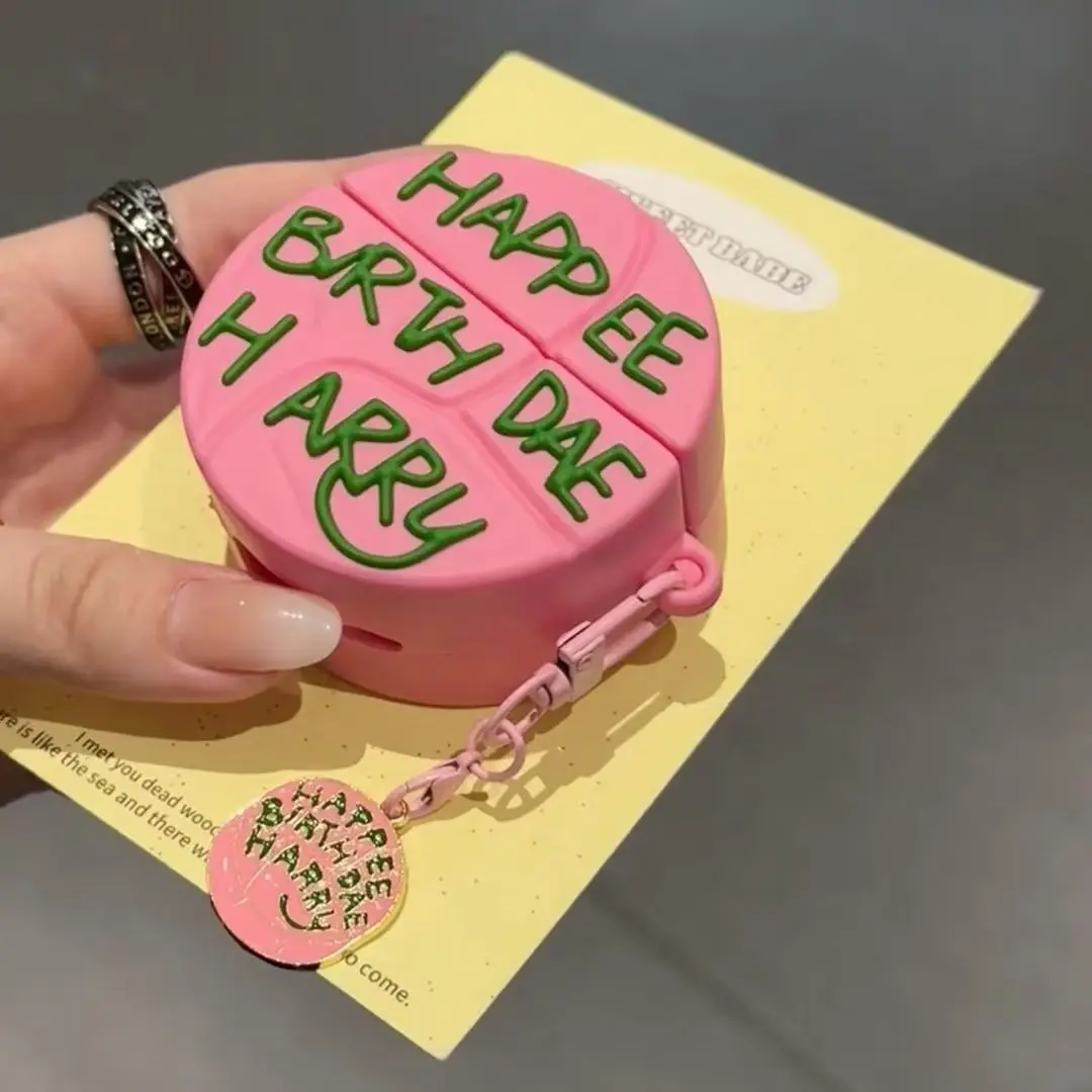 Silicone 3D Pink Birthday Cake For AirPods