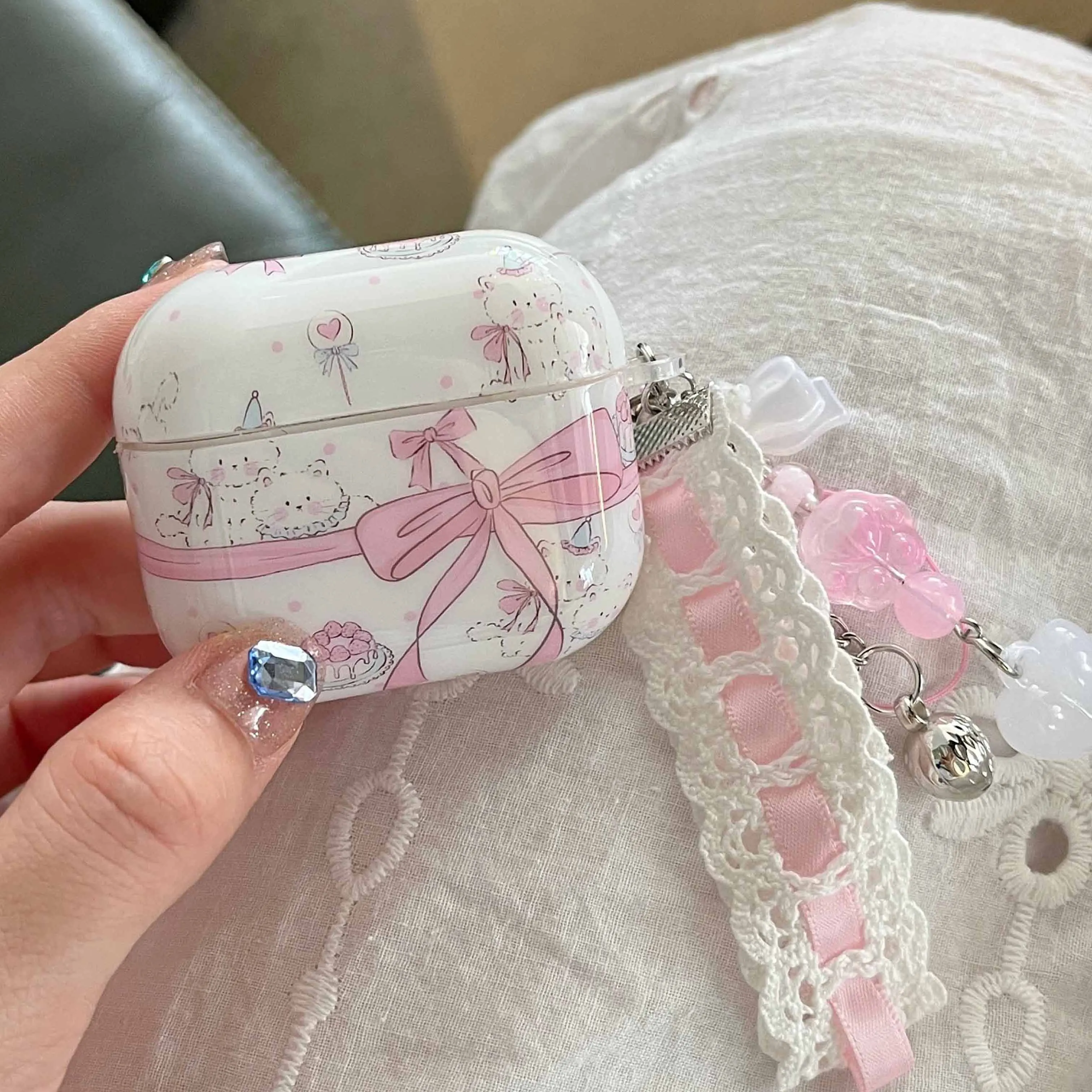 Pink Bow Crystal Pendant Case for Airpods