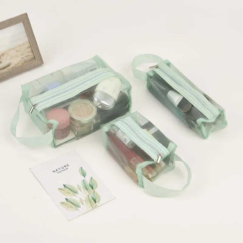 3Pcs Travel Cosmetic Storage Bag Set – Portable Mesh, Foldable & Washable Makeup Organizer Bags