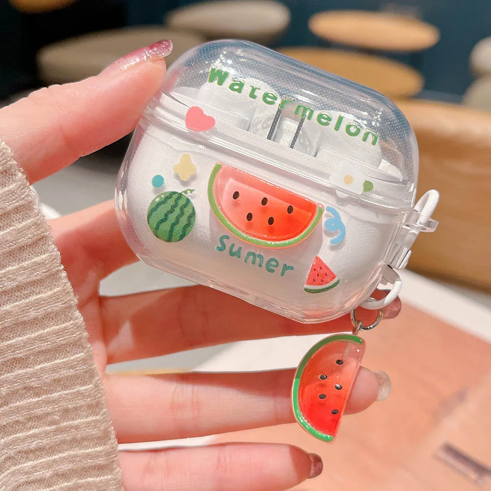 3D Pink Watermelon Flowers Crystal Pendant Case For Galaxy Buds