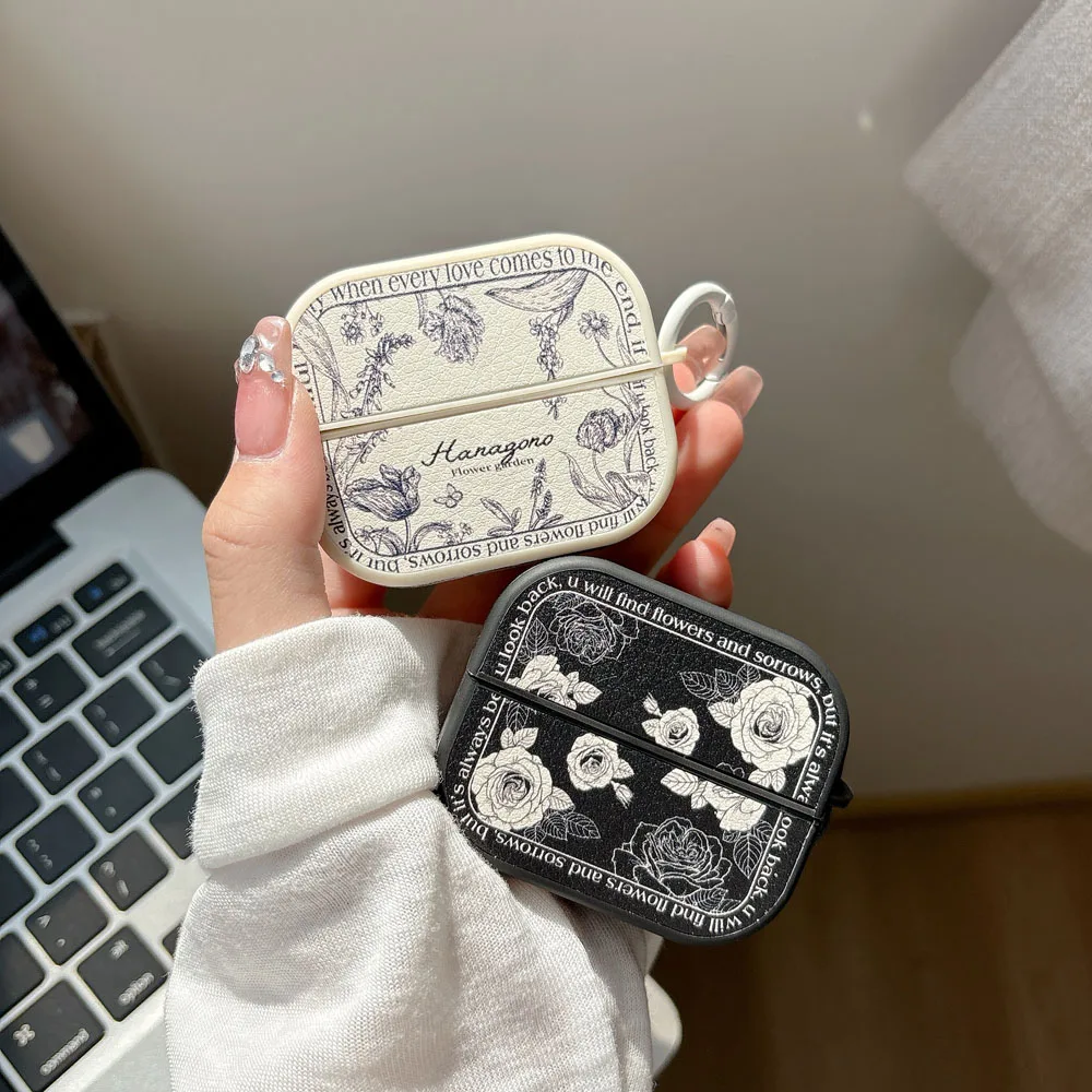 Black White Rose Flower Earphone Case For Samsung Buds