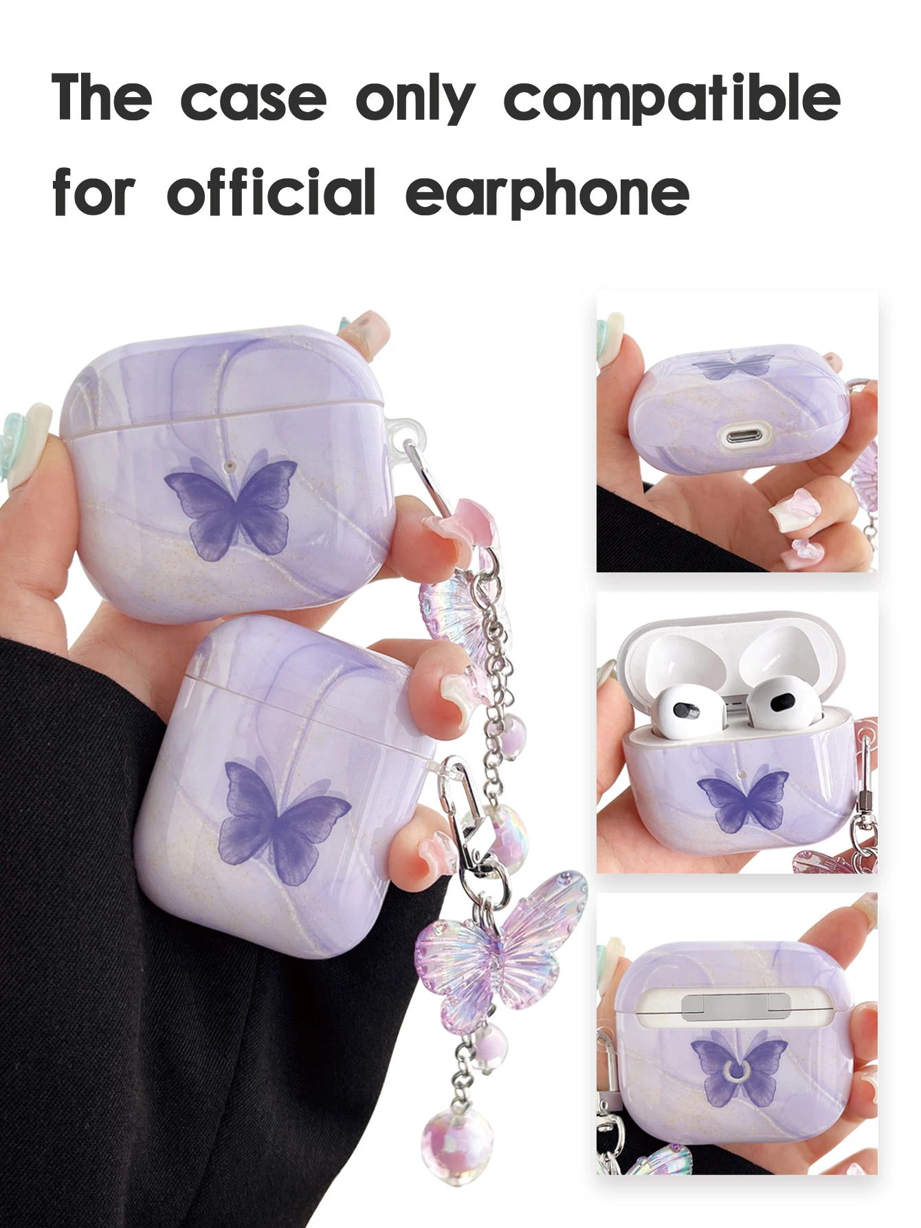 Glamorous Cute Purple Butterfly Pattern Case for AirPod